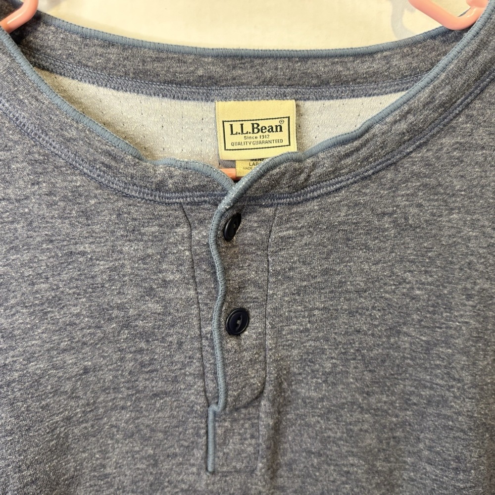 L.L. Bean River Driver Shirt Mens Size L Reg Blue Henley Wool Base Layer Cotton - Picture 4 of 9